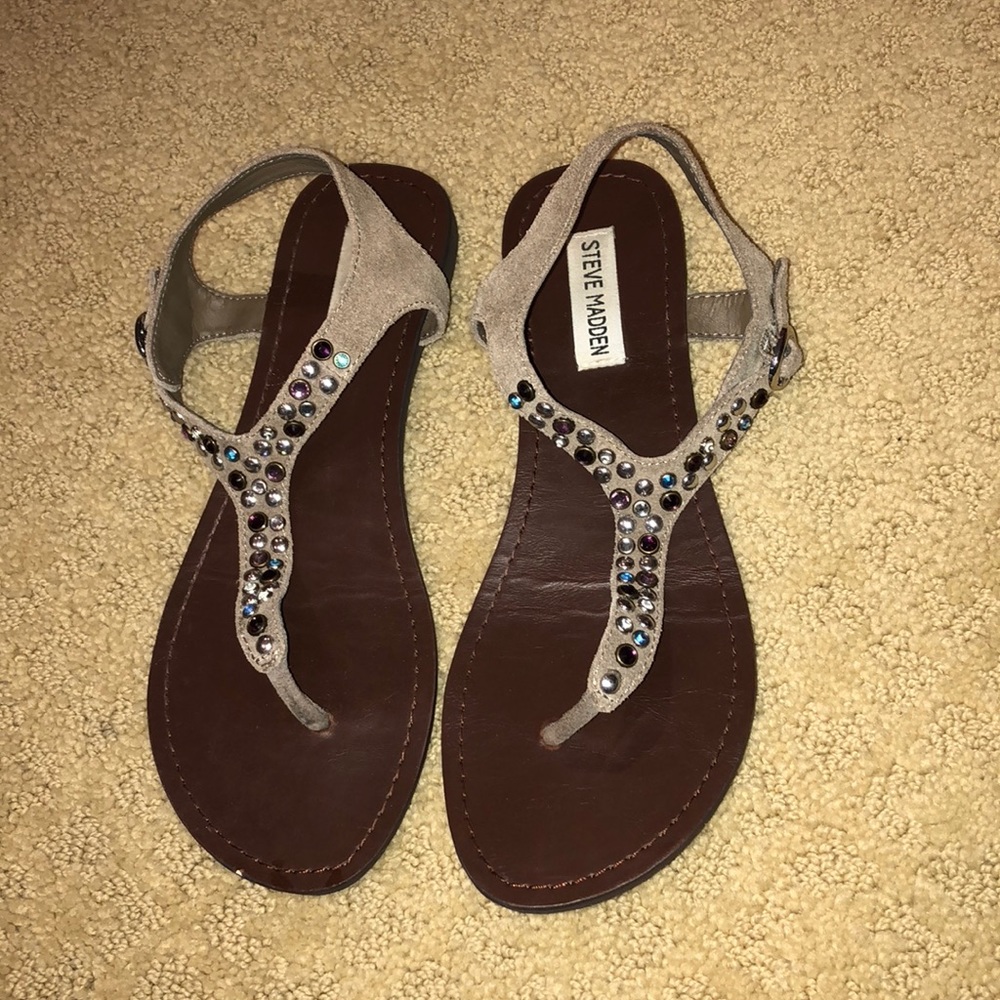 STEVE MADDEN size 8 taupe and sparkle Sandals